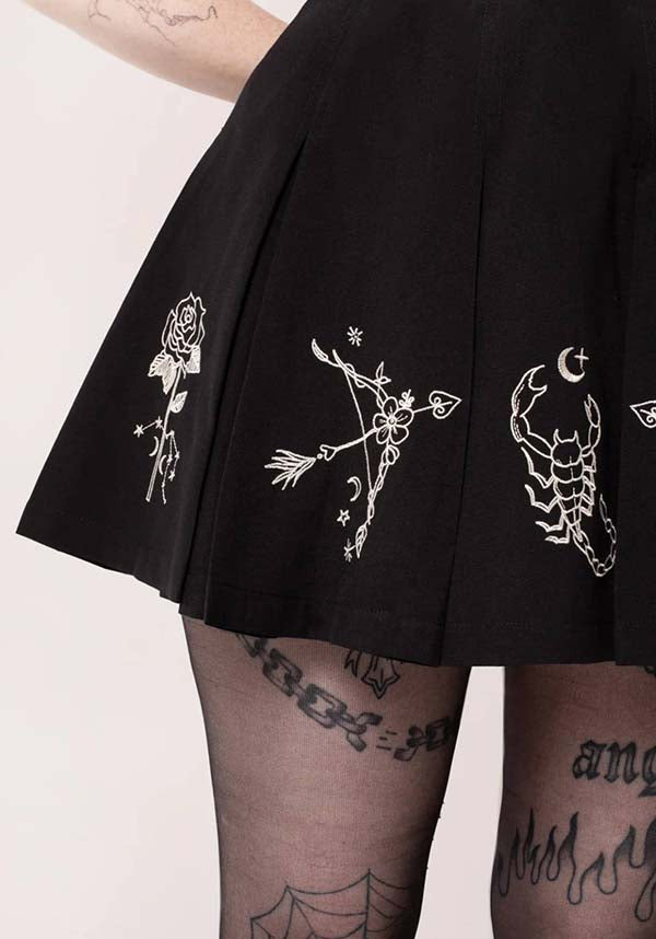 Hell Bunny Astrology Black Pleated Mini Skirt for Cosmic Fashion Lovers