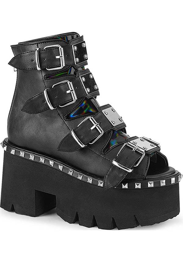 Demonia ASHES - 70 Black Vegan Leather Platform Sandals - Pre - order