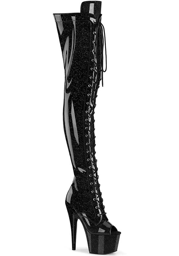 Adore-3021GP Black Glitter Platform Thigh High Boots [PREORDER]
