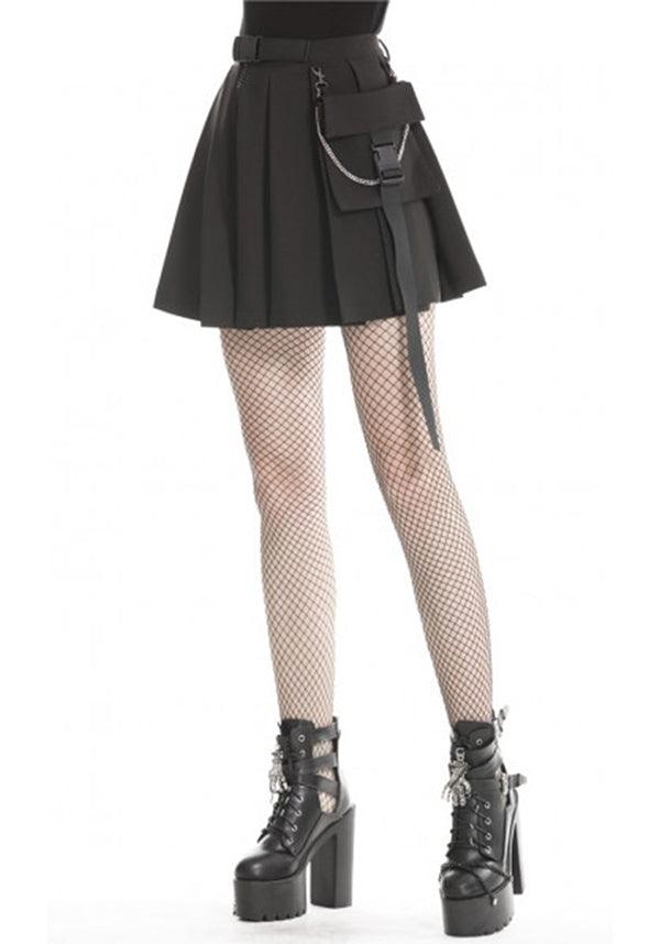 Assassin Style Pleated Short Skirt with Detachable Chain Handbag
