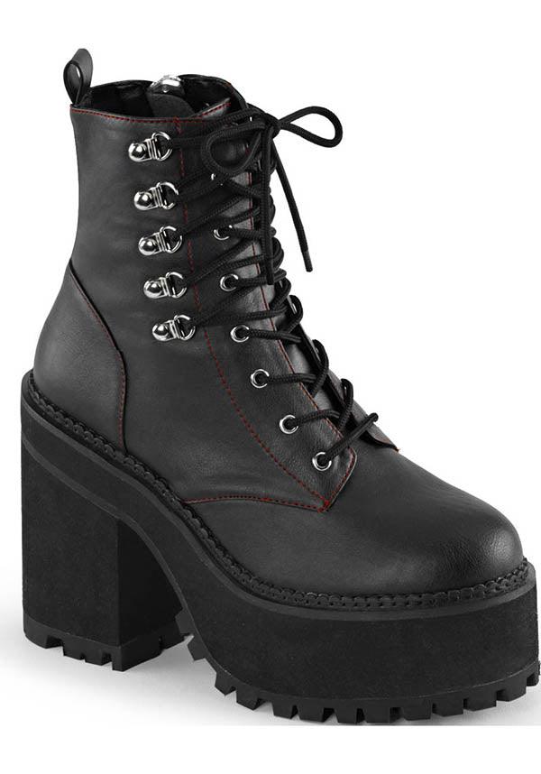 Demonia Assault-100 Black Block Heel Platform Lace-Up Ankle Boots [Pre-Order]