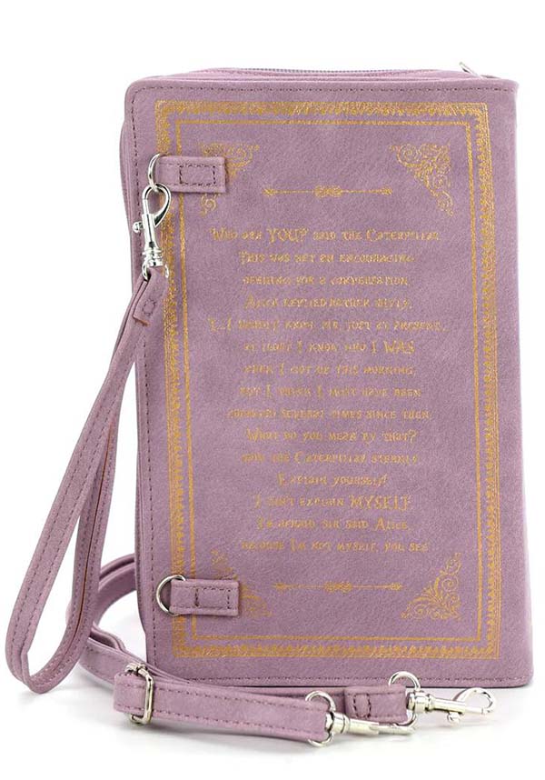 Vinyl Alice in Wonderland Themed Book Clutch Bag for Classic Tale Lovers