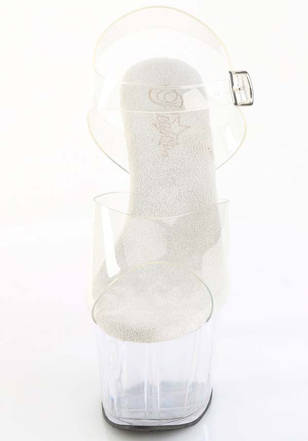 PRE-ORDER: ADORE-708PREM Clear Platform Heel Ankle Strap Sandals