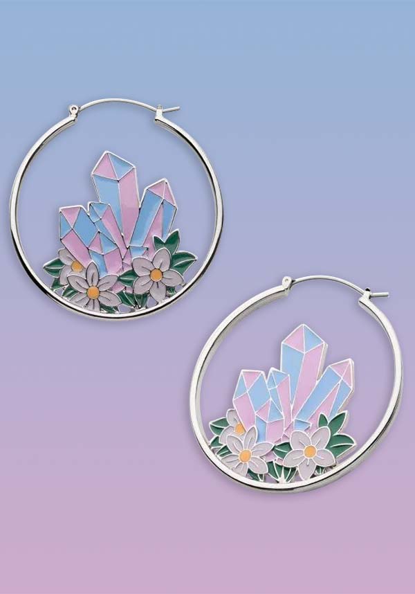 Sparkling Aura Quartz Daisy - Style Plug Hoop Earrings