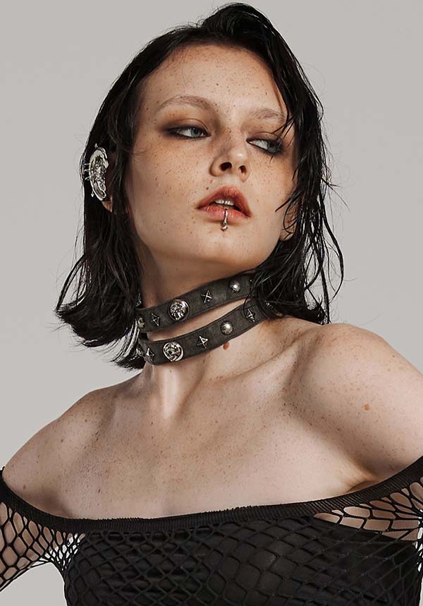 Punk Rave Amaris Classic Grey Studded Choker Necklace for Alternative Style