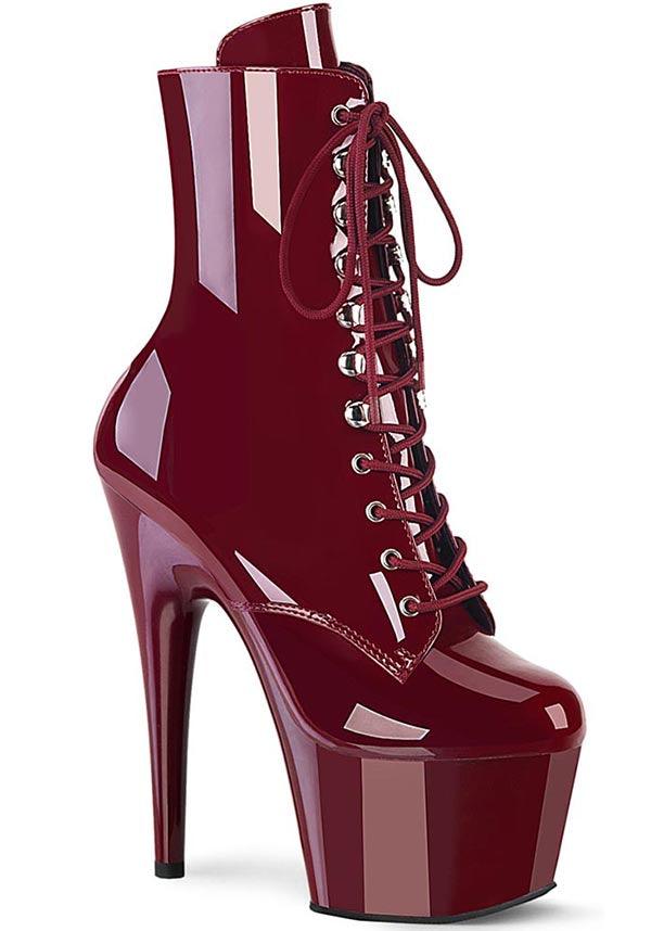 PREORDER! ADORE-1020 Burgundy Patent Platform Lace-Up Ankle Boots