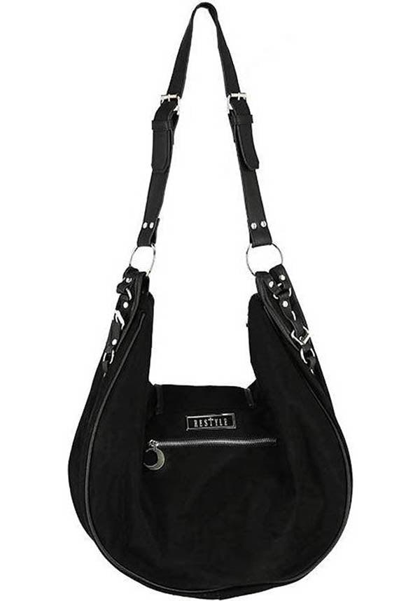 Black Deer Antler Embroidered Vegan Leather Hobo Style Handbag