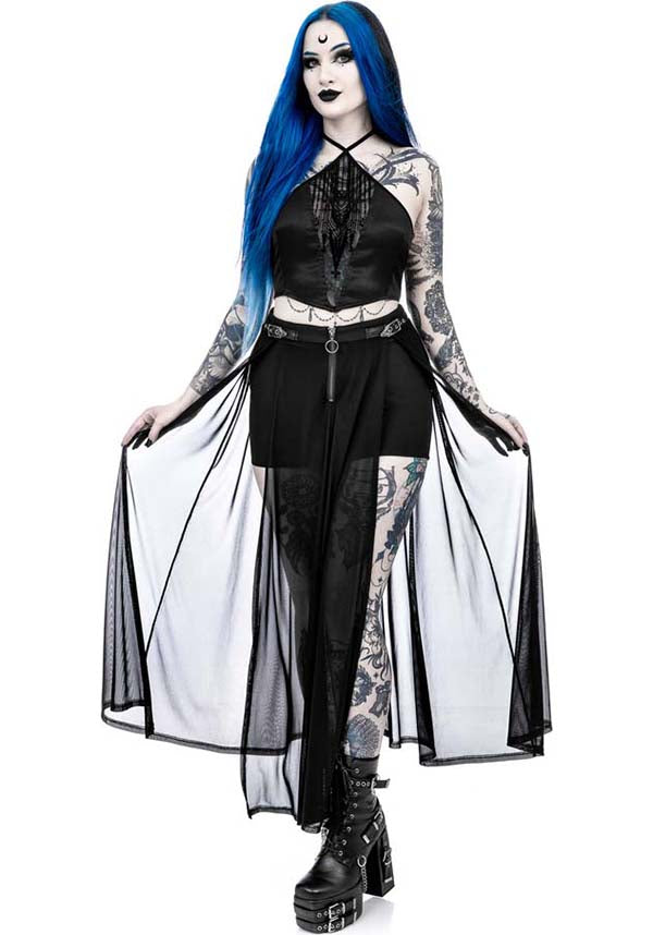 Gothic-Inspired Afterlife Halterneck Crop Top for Goth Lovers