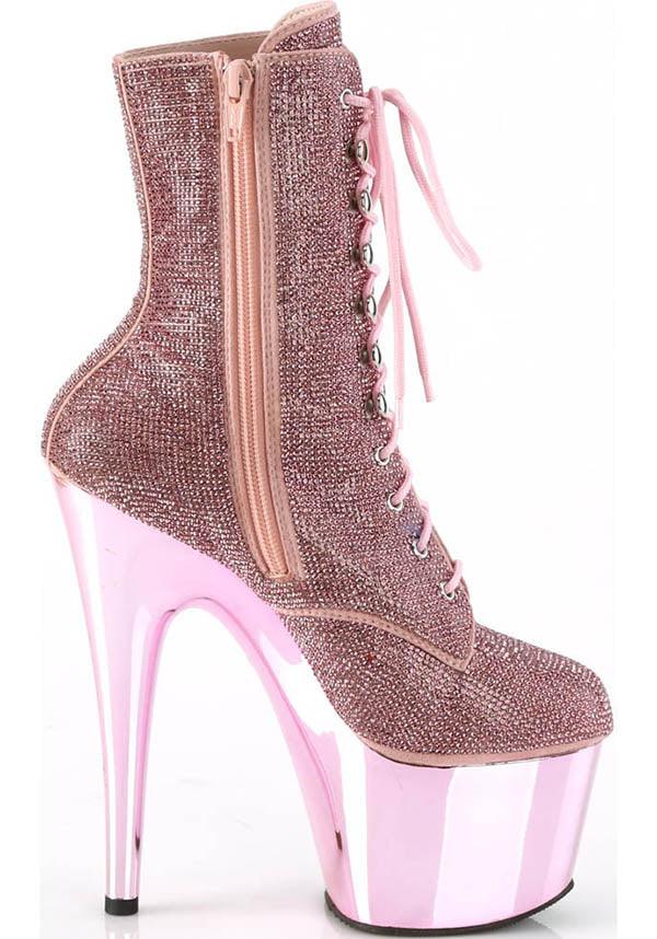 Adore 1020CHRS Platform Heel Lace - Up Front Ankle Boots in Baby Pink Rhinestone Style [Pre - Order]