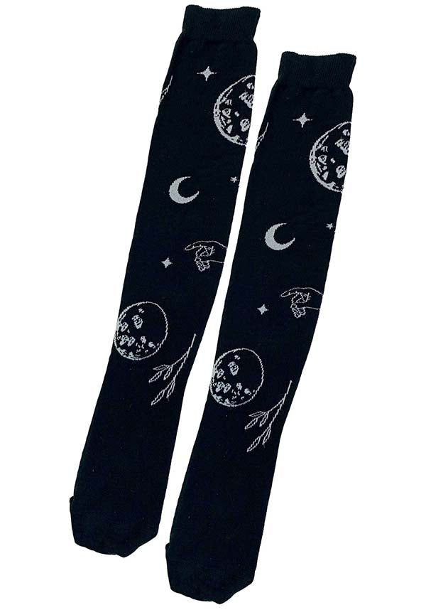 Astrology-themed Black Over-the-knee Cotton Socks