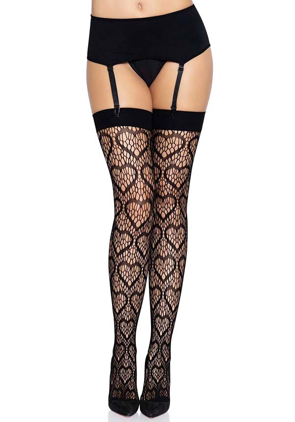 Leg Avenue Amore Heart Pattern Thigh High Stockings