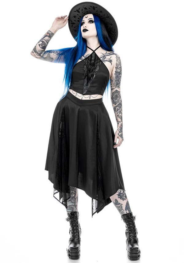 Gothic-Inspired Afterlife Halterneck Crop Top for Goth Lovers