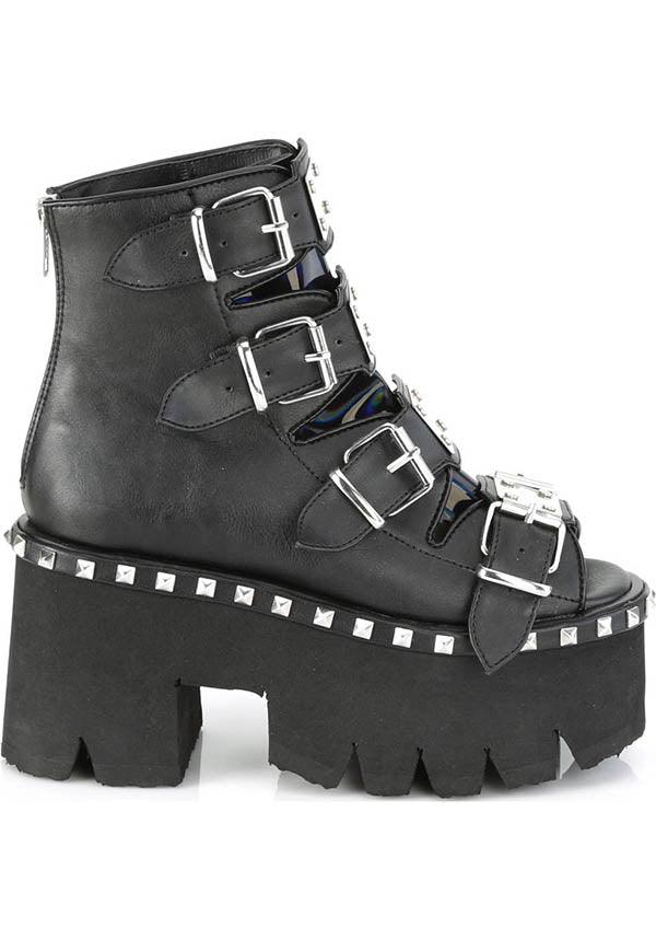 Demonia ASHES - 70 Black Vegan Leather Platform Sandals - Pre - order