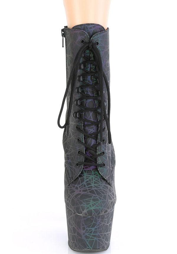 PRE-ORDER ADORE-1020REFL Reflective Platform Heel Ankle Boots in Green and Purple Colors