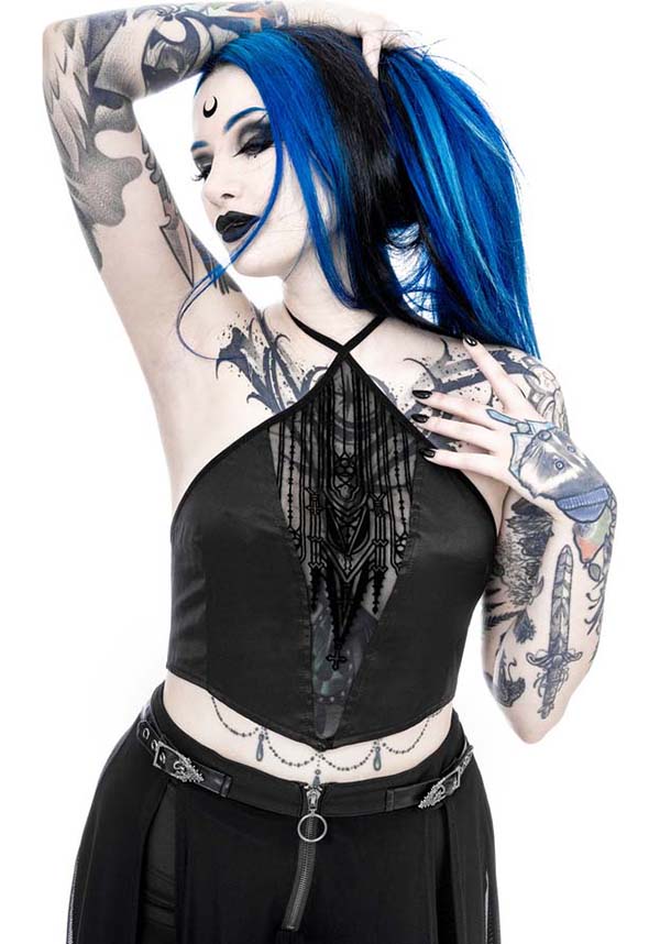 Gothic-Inspired Afterlife Halterneck Crop Top for Goth Lovers