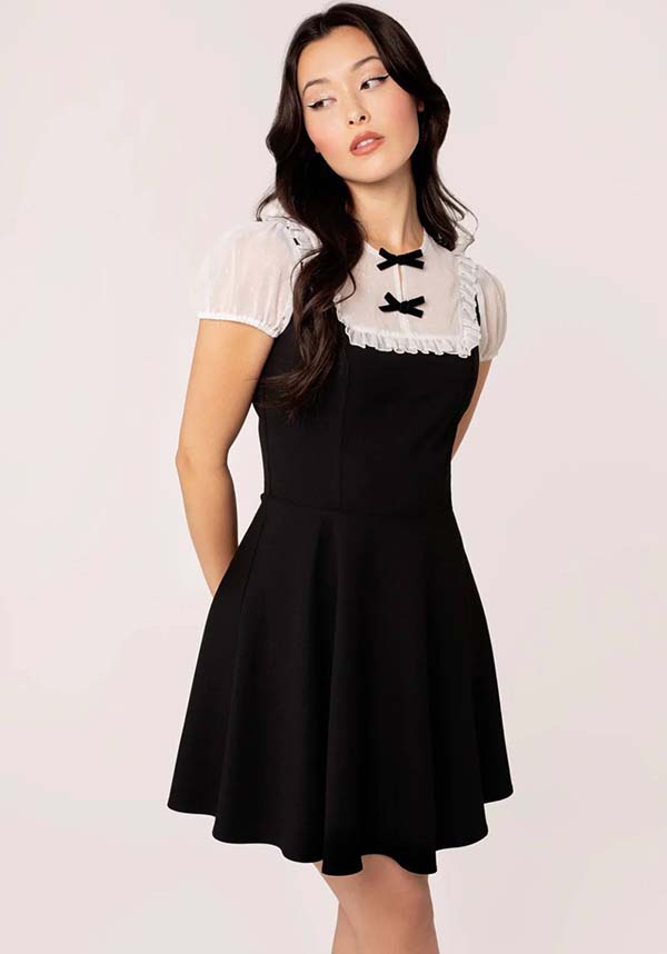 Hell Bunny's Black and White Alice Mini Dress: Gothic Charm with a Flirty Twist
