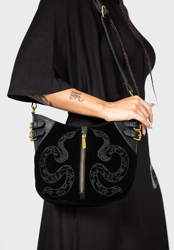 Stylish Adjustable Adder Faux Leather and Suede Bag with Gold Hardware