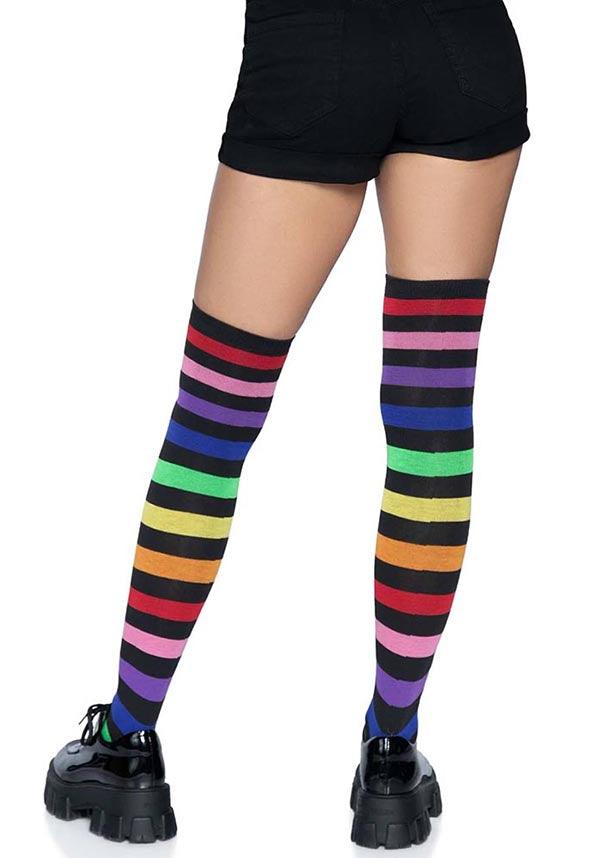 Aurora Rainbow Striped Ultra-Soft Thigh High Socks by Leg Avenue
