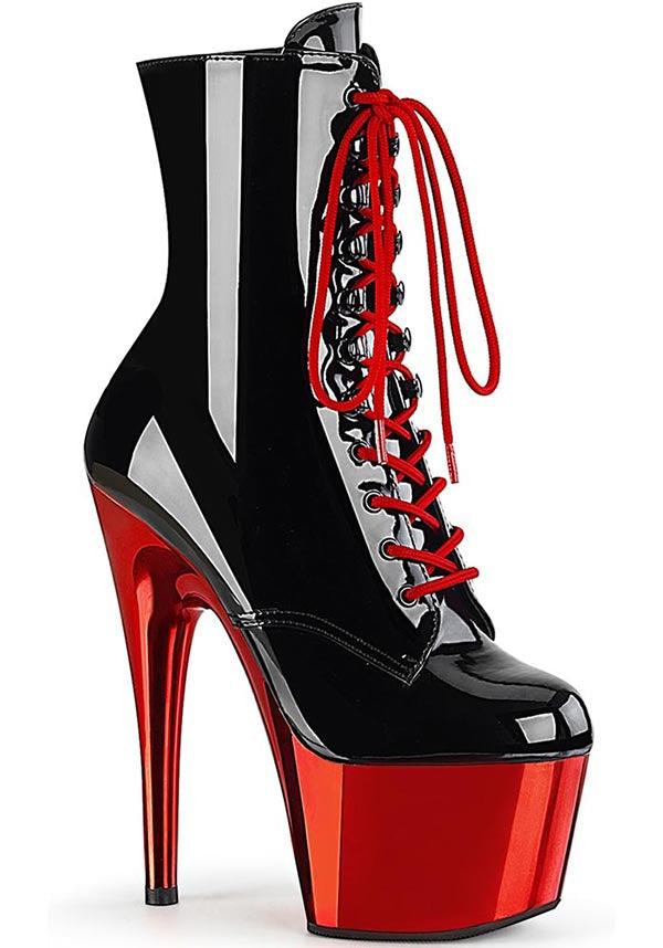 ADORE-1020 Two-Tone Platform Ankle Boots [Black Patent/Red Chrome] - Pre-Order Special