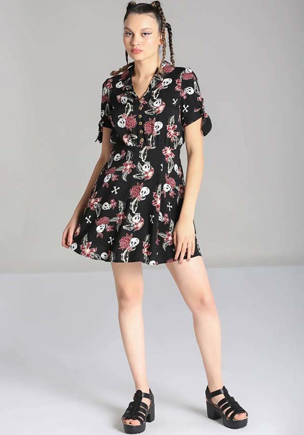 Alani Black and Red Printed Viscose Mini Dress for Fashion Statements