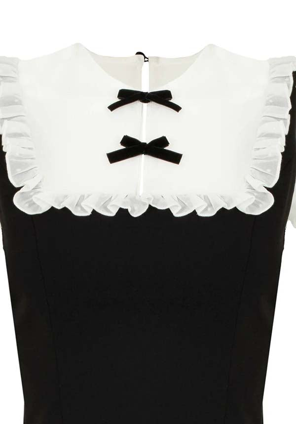 Hell Bunny's Black and White Alice Mini Dress: Gothic Charm with a Flirty Twist