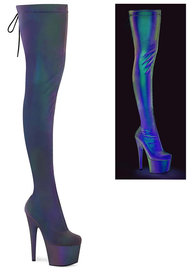 ADORE-3008REFL [Green-Purple] Thigh High Boots - Preorder