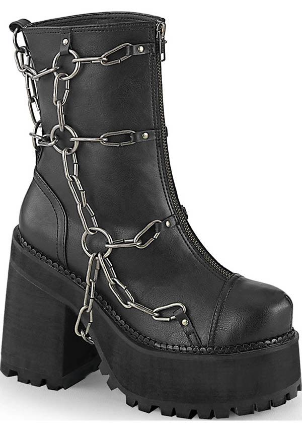 ASSAULT-66 Black Matte Ankle Boots with Cage Chain Detail [Preorder]
