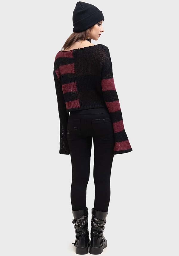 Anshee Soft Knit Striped Long - Sleeved Cropped Sweater