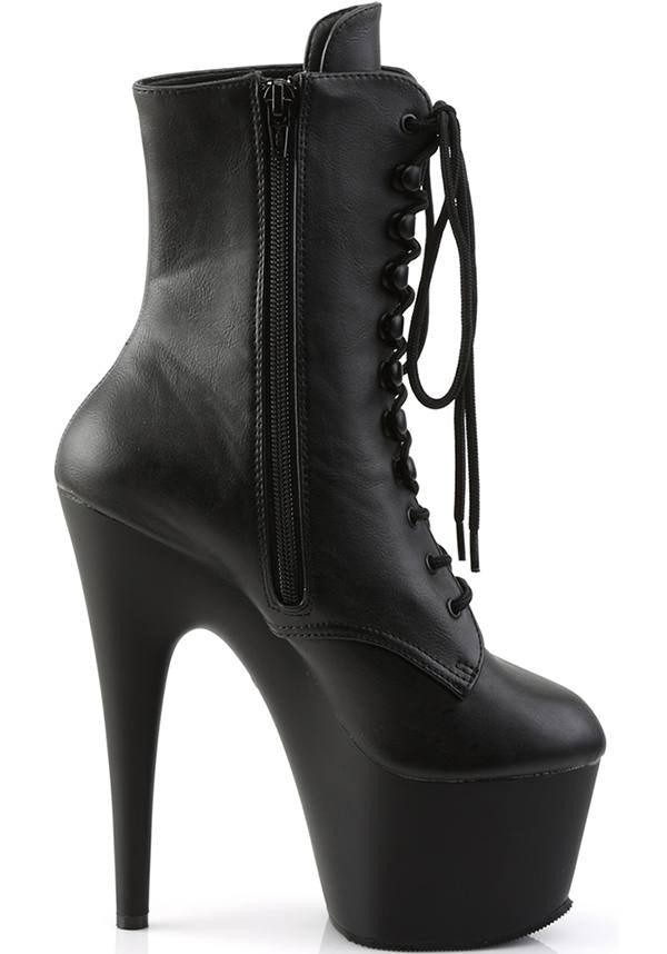 Adore 1020 Black Faux Leather Pre - Order Platform Heel Ankle Boots