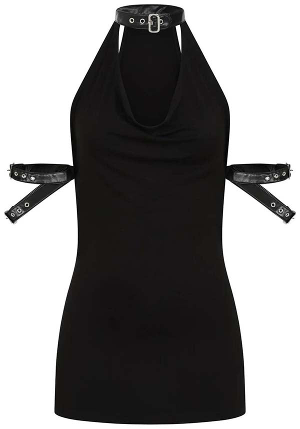 Chic Aphrodite Plunge Cowl Neck Faux Leather Top for Fashion Enthusiasts