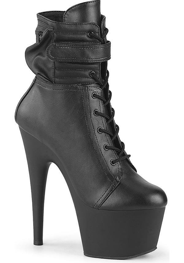 PREORDER: ADORE-1020 Black Faux Leather Pouch Platform Ankle Boots