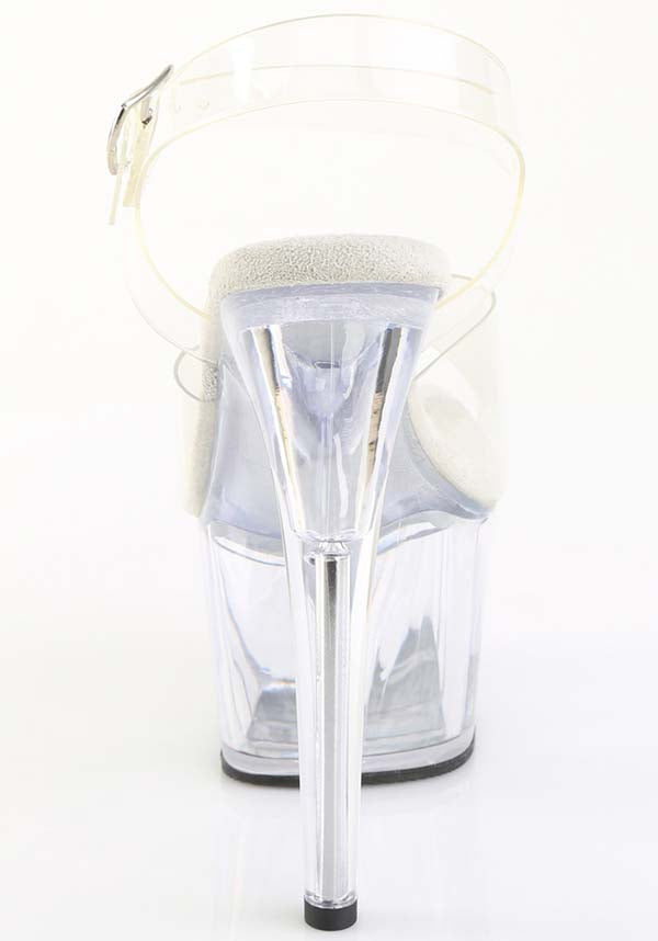 PRE-ORDER: ADORE-708PREM Clear Platform Heel Ankle Strap Sandals