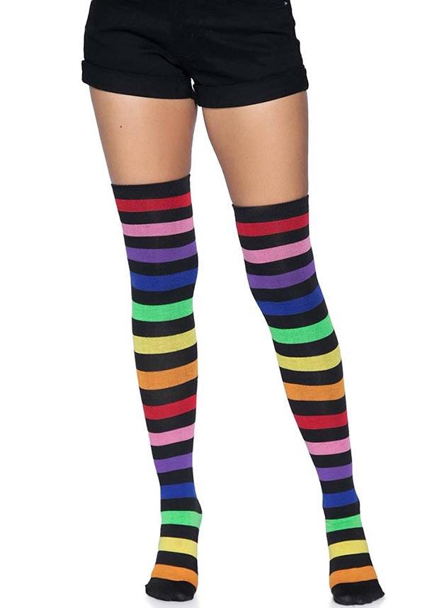 Aurora Rainbow Striped Ultra-Soft Thigh High Socks by Leg Avenue