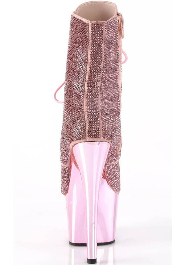 Adore 1020CHRS Platform Heel Lace - Up Front Ankle Boots in Baby Pink Rhinestone Style [Pre - Order]