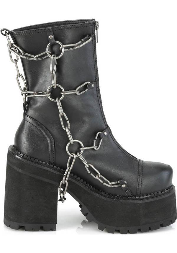 ASSAULT-66 Black Matte Ankle Boots with Cage Chain Detail [Preorder]