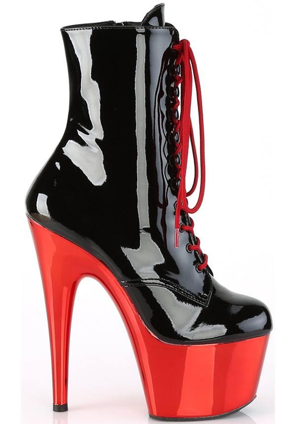 ADORE-1020 Two-Tone Platform Ankle Boots [Black Patent/Red Chrome] - Pre-Order Special