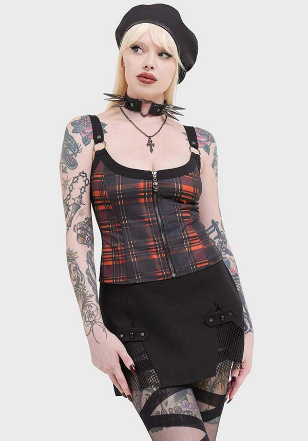 Amberic Stylish Women's Orange Tartan Print Top