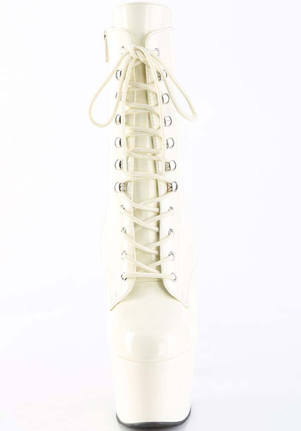 ADORE-1020 Platform Boots - Off White Patent Leather [Pre-Order for Stylish Ankle Boots]