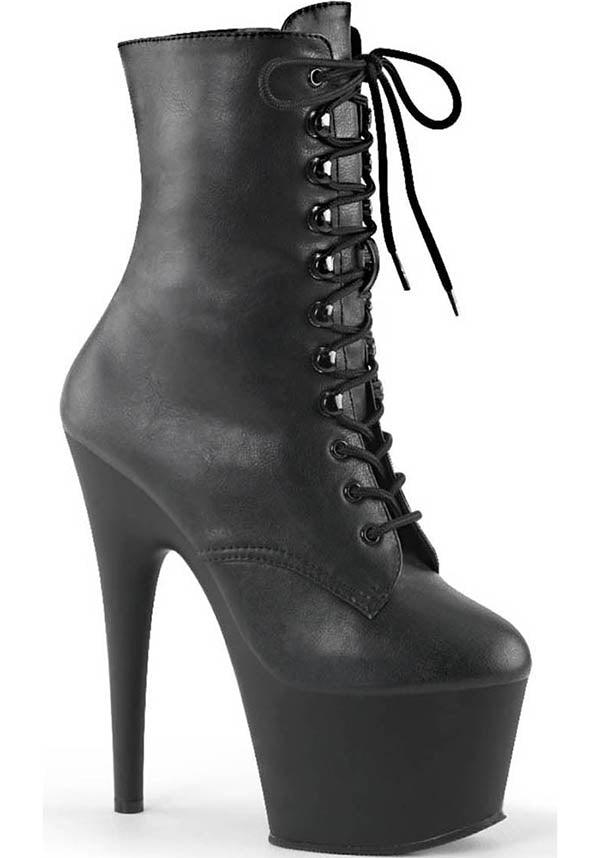 Adore 1020 Black Faux Leather Pre - Order Platform Heel Ankle Boots