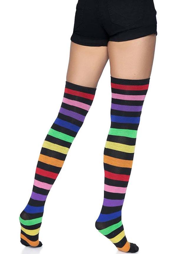 Aurora Rainbow Striped Ultra-Soft Thigh High Socks by Leg Avenue
