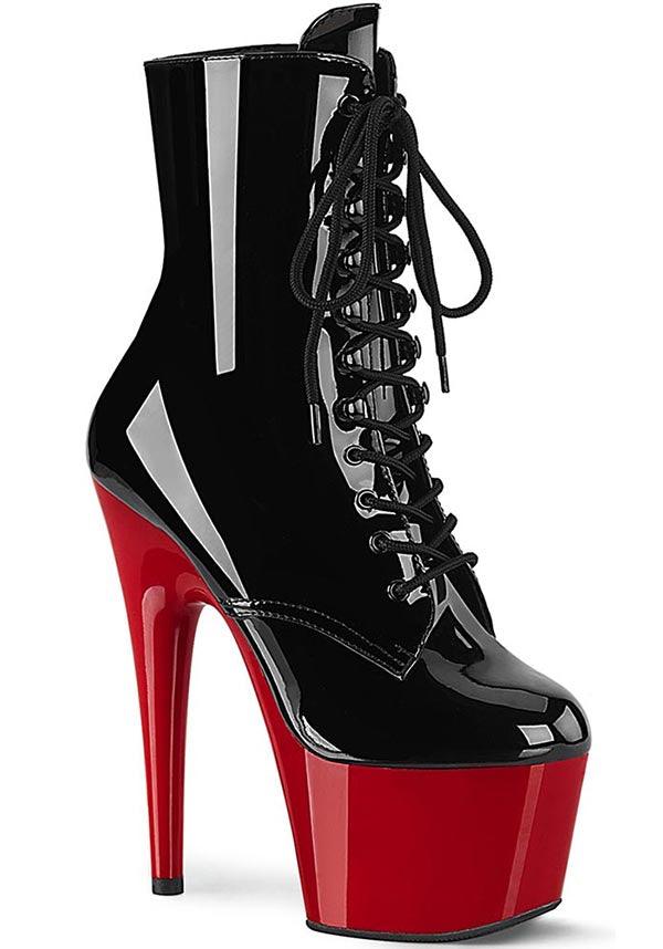 ADORE-1020 Black Patent and Red Two-Tone Platform Ankle Boots for Preorder