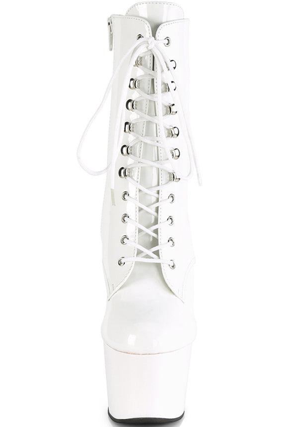 PREORDER: ADORE-1020 White Patent Platform Lace-Up Ankle Boots