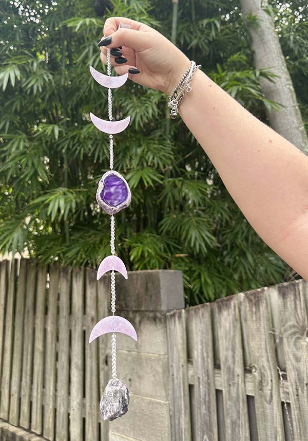 Celestial Amethyst Moon Phase Wall Hanger Decorative Item