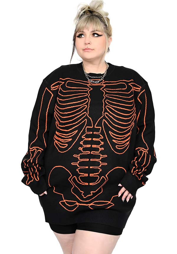 All Bones Orange Skeleton Design Unisex Cotton Sweater