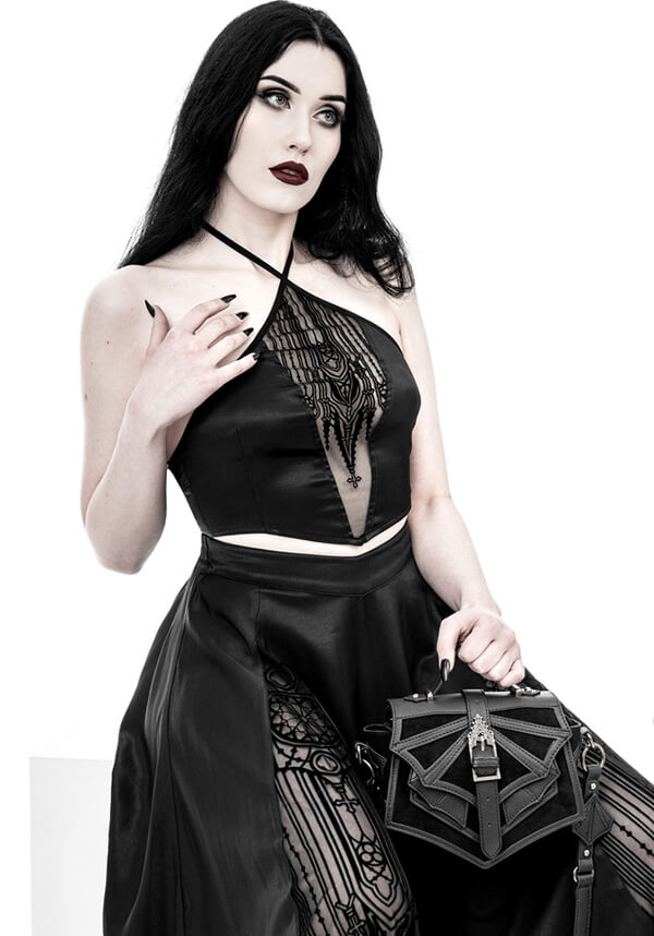 Gothic-Inspired Afterlife Halterneck Crop Top for Goth Lovers