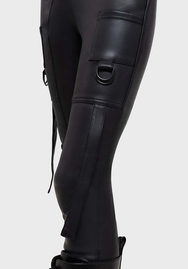 Atramentous PU Slim - Fit Pants with Strap Details and Pockets