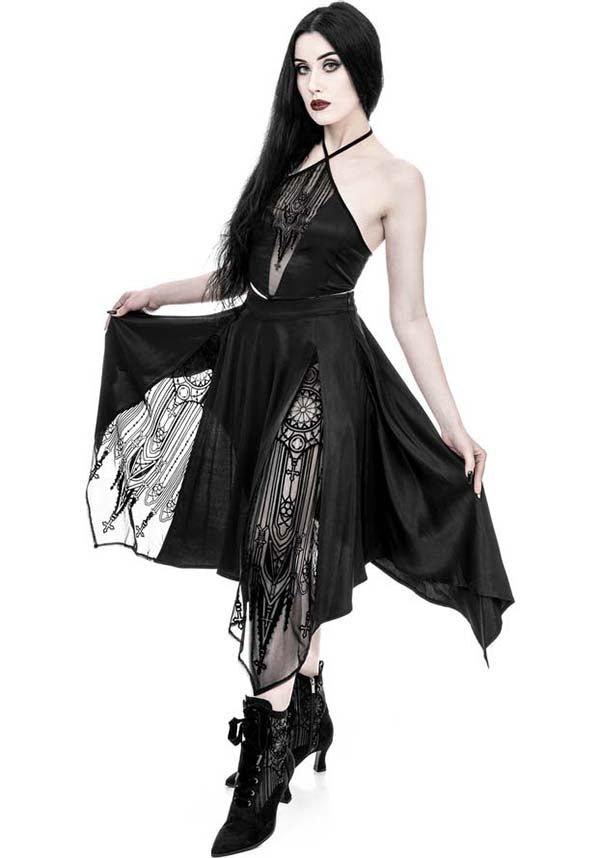 Gothic-Inspired Afterlife Halterneck Crop Top for Goth Lovers