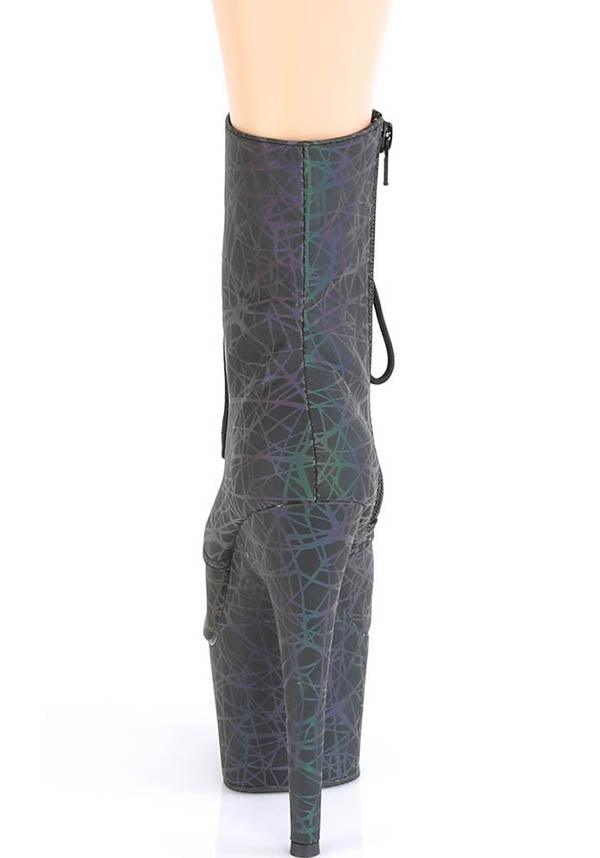 PRE-ORDER ADORE-1020REFL Reflective Platform Heel Ankle Boots in Green and Purple Colors