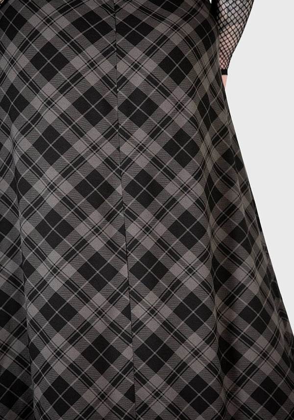 Alwina Grey Tartan Print Maxi Slip Dress for Women