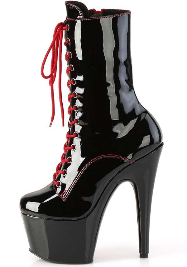 PREORDER: ADORE-1040TT Platform Boots in Red/Black Patent